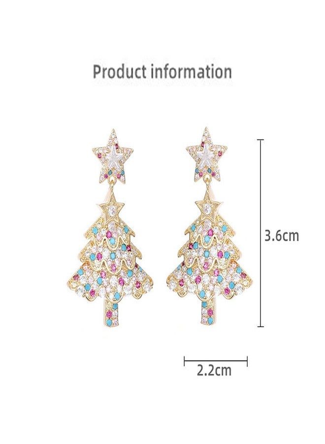 GLMOCM Christmas Tree Earrings for Women Rhinestone christmas Tree Dangle Earrings Christmas Jewelry Gifts for Women (Pink) - Image 4